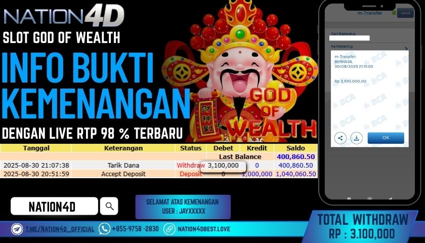 NATION4D -SLOT GOD OF WEALTH RP.3,100,000 LUNAS!!