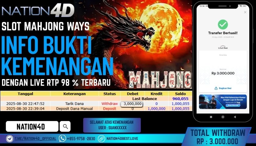 NATION4D -SLOT MAHJONG WAYS RP.3,000,000 LUNAS!!