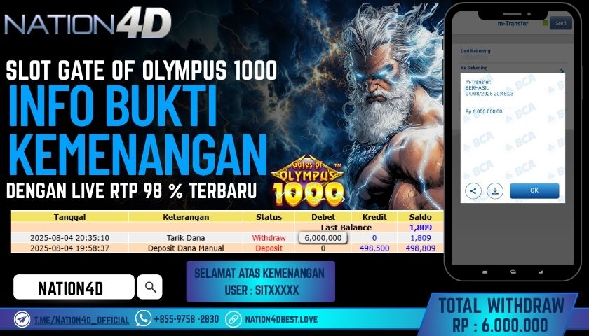NATION4D – SLOT GATES OF OLYMPUS 1000                       RP.6,000,000 LUNAS!!