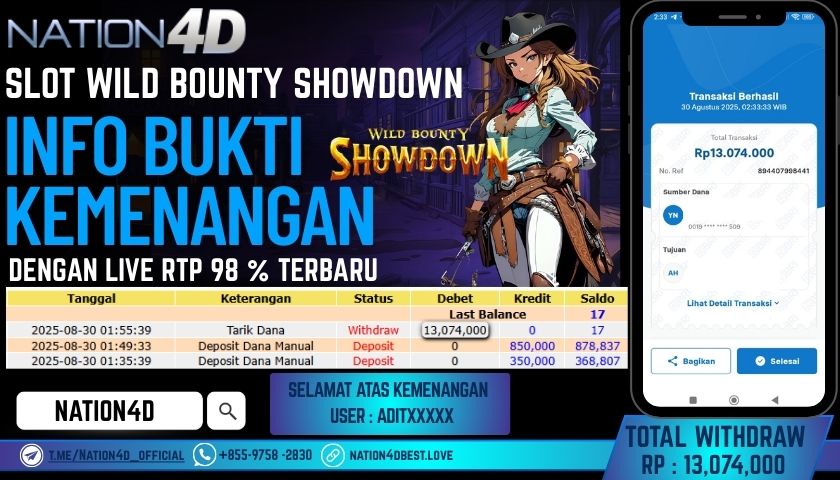 NATION4D -SLOT WILD BOUNTY SHOWDOWN RP.13,074,000 LUNAS!!