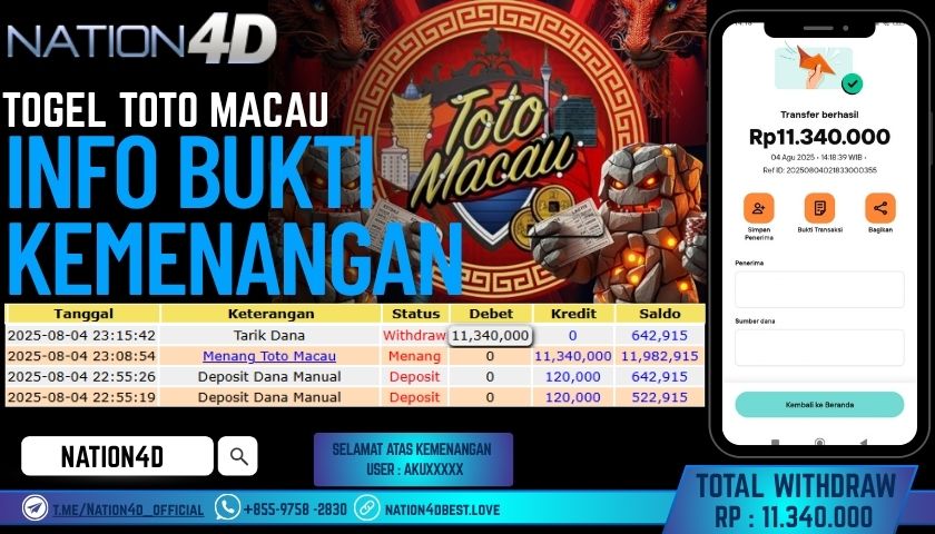 NATION4D – TOGEL TOTO MACAU RP.11,340,000 LUNAS!!