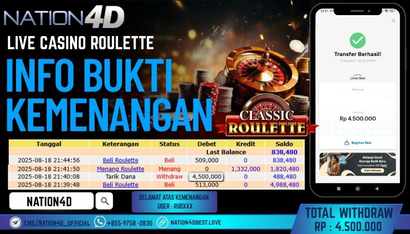 NATION4D – LIVE CASINO ROULETTE RP.4,500,000 LUNAS!!