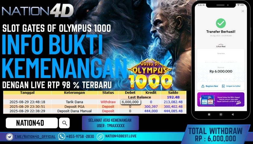 NATION4D -SLOT GATES OF OLYMPUS 1000                         RP.6,000,000 LUNAS!!