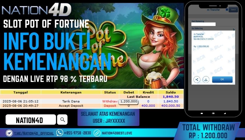 NATION4D – SLOT POT OF FORTUNE RP.1,200,000 LUNAS!!