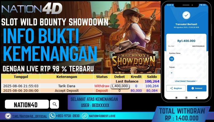 NATION4D – SLOT WILD BOUNTY SHOWDOWN RP.1,400,000 LUNAS!!