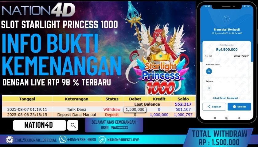 NATION4D – SLOT STARLIGHT PRINCES 1000 RP.1,500,000 LUNAS!!