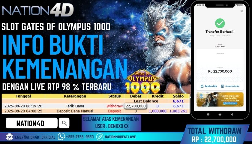 NATION4D – SLOT GATES OF OLYMPUS 1000                          RP.22,700,000 LUNAS!!