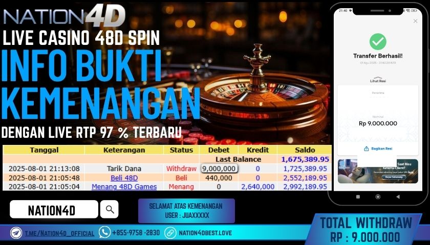 NATION4D – LIVE CASINO 48D SPIN RP.9,000,000 LUNAS!!
