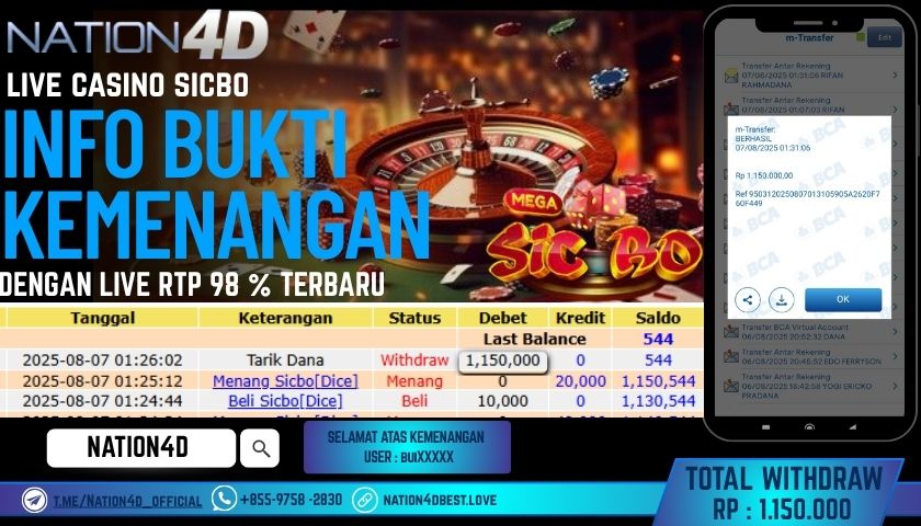 NATION4D – LIVE CASINO SICBO RP.1,150,000 LUNAS!!
