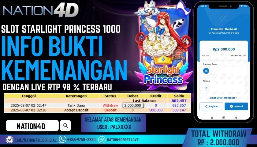 NATION4D – SLOT STARLIGHT PRINCES 1000                           RP.2.000.000 LUNAS!!