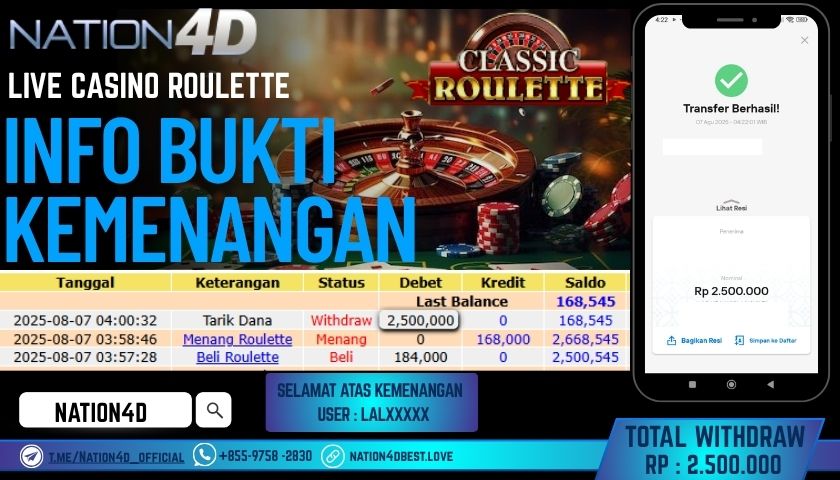 NATION4D – LIVE CASINO ROULETTE RP.2,500,000 LUNAS!!