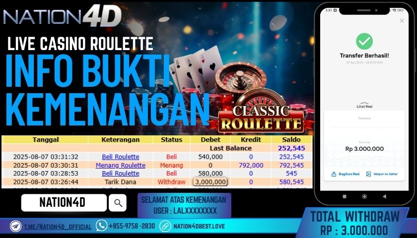 NATION4D – LIVE CASINO ROULETTE RP.3,000,000 LUNAS!!
