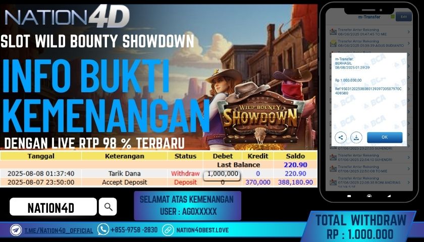 NATION4D – SLOT WILD BOUNTY SHOWDOWN RP.1,000,000 LUNAS!!