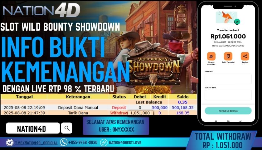NATION4D – SLOT WILD BOUNTY SHOWDOWN RP.1,051,000 LUNAS!!