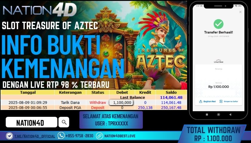 NATION4D – SLOT TREASURE OF AZTEC RP.1,100,000 LUNAS!!