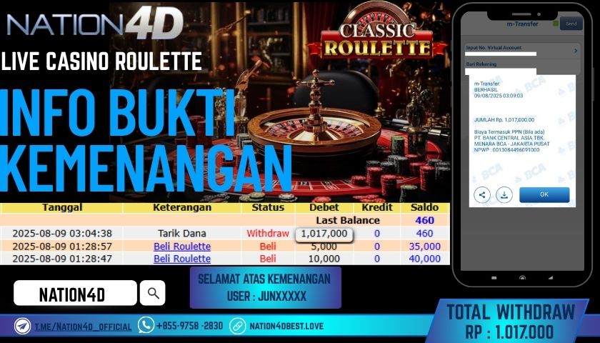 NATION4D – LIVE CASINO ROULETTE RP.1,017,000 LUNAS!!