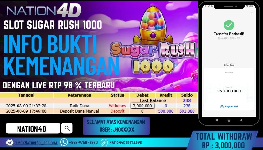 NATION4D – SLOT SUGAR RUSH 1000 RP.3,000,000 LUNAS!!