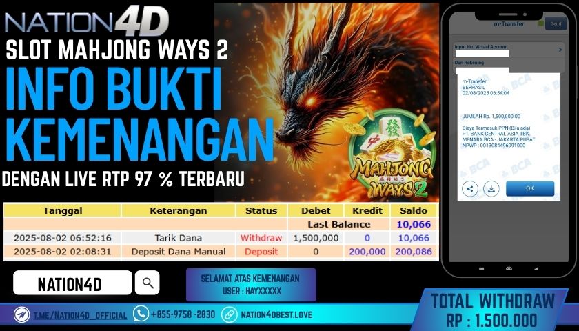 NATION4D – SLOT MAHJONG WAYS 2 RP.1,500,000 LUNAS!!