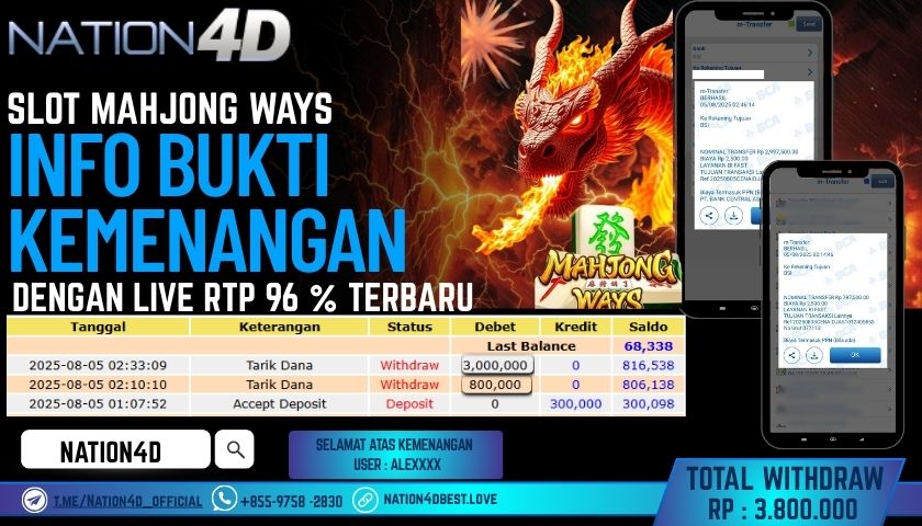 NATION4D – SLOT MAHJONG WAYS RP.3,800,000 LUNAS!!