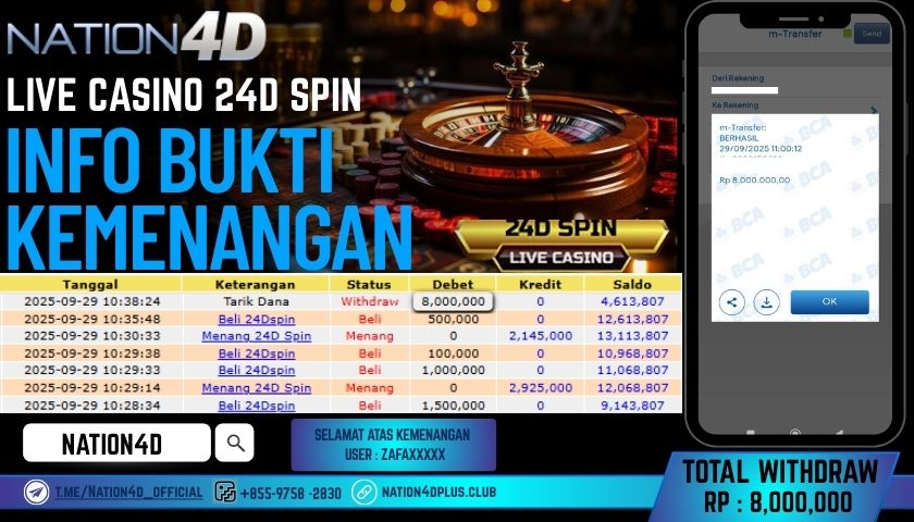NATION4D -LIVE CASINO 24D SPIN RP.8,000,000 LUNAS!