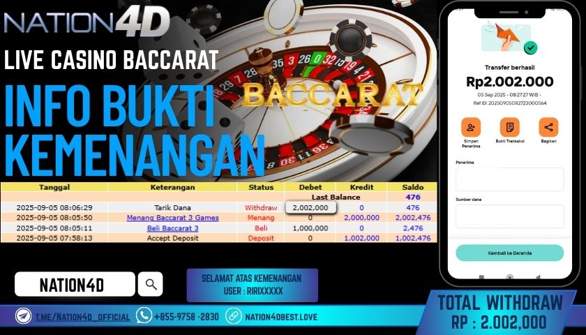NATION4D -LIVE CASINO BACCARAT RP.2,002,000 LUNAS!!