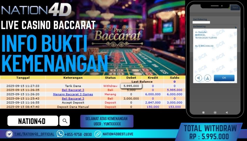 NATION4D -LIVE CASINO BACCARAT RP.5,995,000LUNAS!!