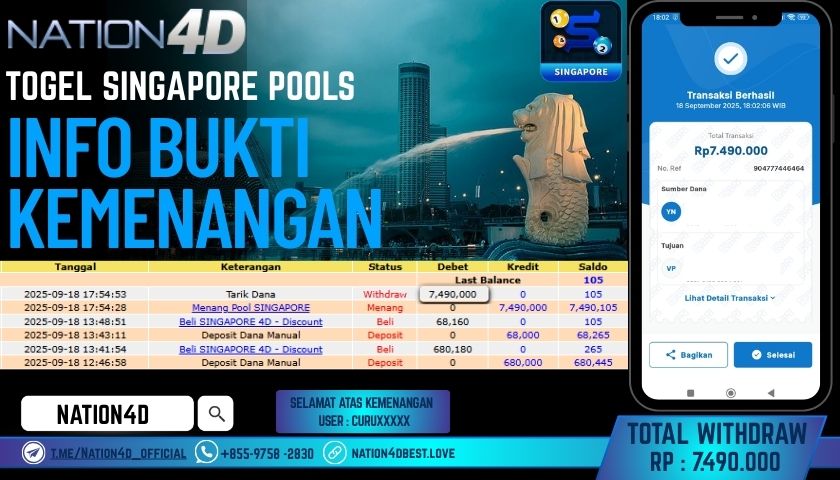 NATION4D -TOGEL SINGAPORE POOL RP.7,490.000 LUNAS!!!