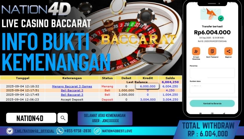 NATION4D -LIVE CASINO BACCARAT RP.6,004,000 LUNAS!!