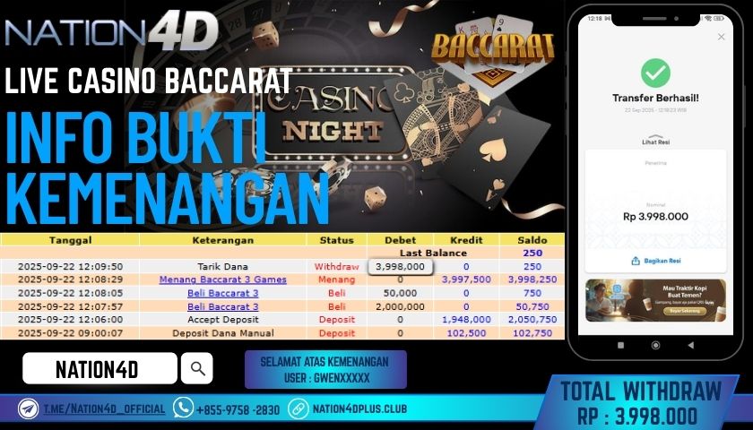NATION4D -LIVE CASINO BACCARAT RP.3,998,000 LUNAS!