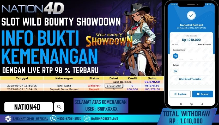 NATION4D -SLOT WILD BOUNTY SHOWDOWN RP.1,010,000 LUNAS!!
