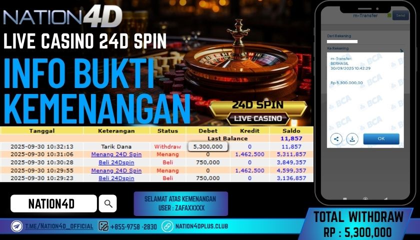 NATION4D -LIVE CASINO 24D SPIN RP.5,300,000 LUNAS!