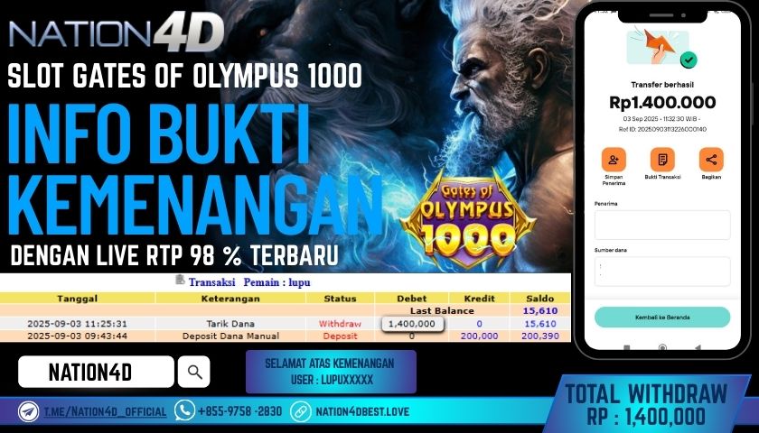 NATION4D -SLOT GATES OF OLYMPUS 1000 RP.1,400,000 LUNAS!!