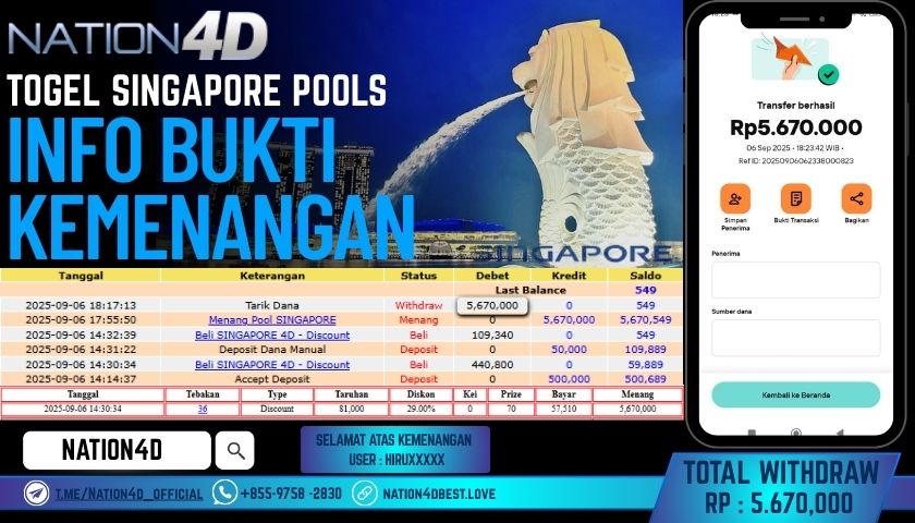 NATION4D -TOGEL SINGAPORE POOLS RP.5,670,000 LUNAS!!