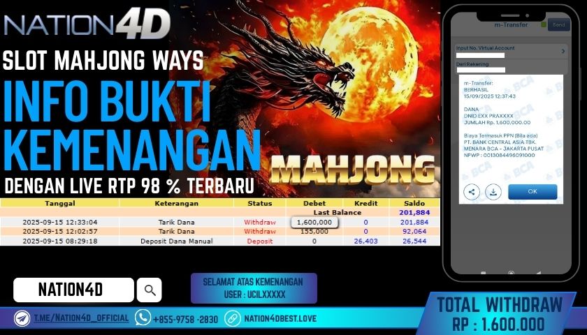 NATION4D -SLOT MAHJONG WAYS RP.1,600,000 LUNAS!