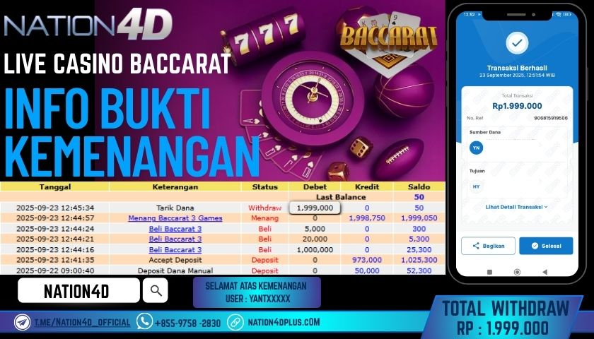 NATION4D -LIVE CASINO BACCARAT RP.1,999,000 LUNAS!