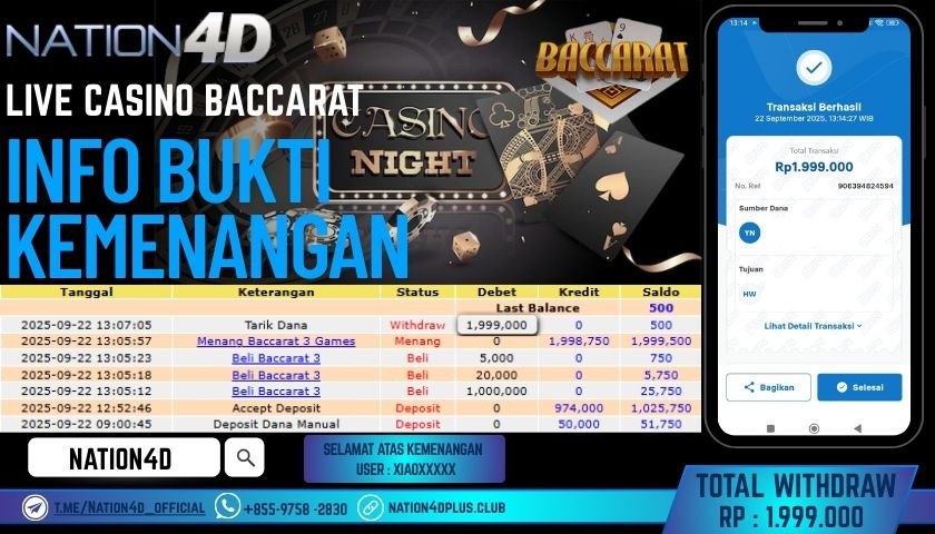 NATION4D -LIVE CASINO BACCARAT RP.1,999,000 LUNAS!