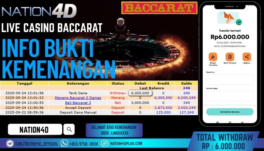 NATION4D -LIVE CASINO BACCARAT RP.6,000,000 LUNAS!