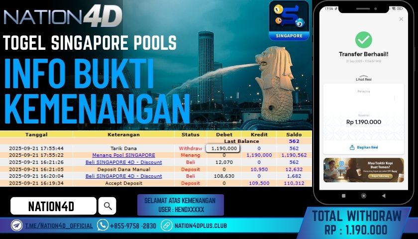 NATION4D -TOGEL SINGAPORE POOL RP.1,190.000 LUNAS!!!