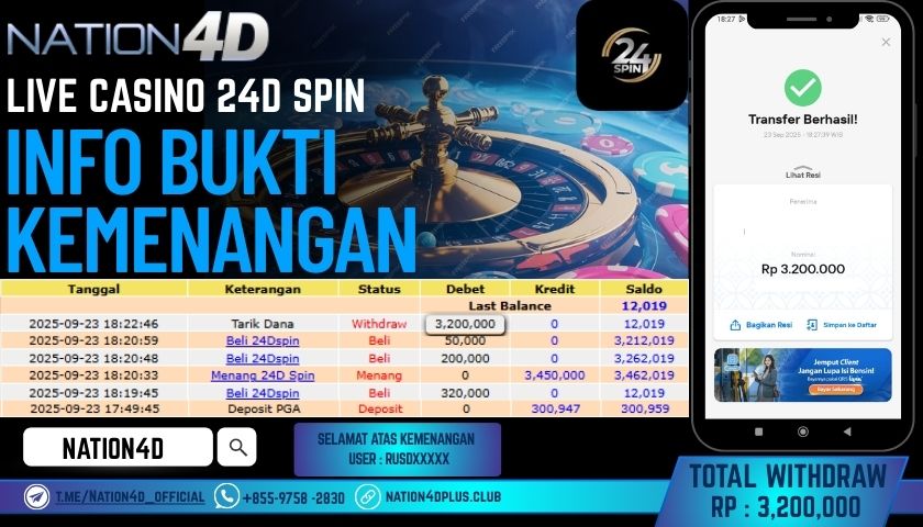 NATION4D -LIVE CASINO 24D SPIN RP.3,200,000 LUNAS!