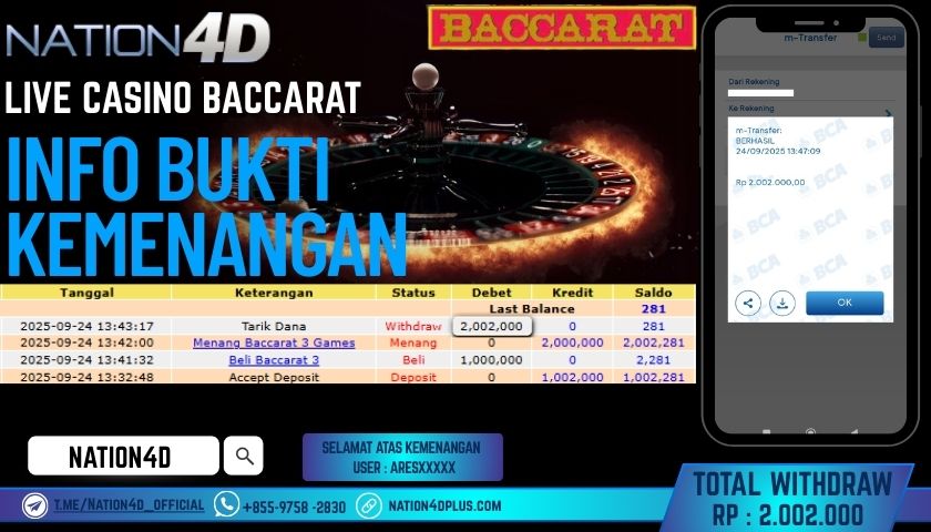 NATION4D -LIVE CASINO BACCARAT RP.2,002,000 LUNAS!
