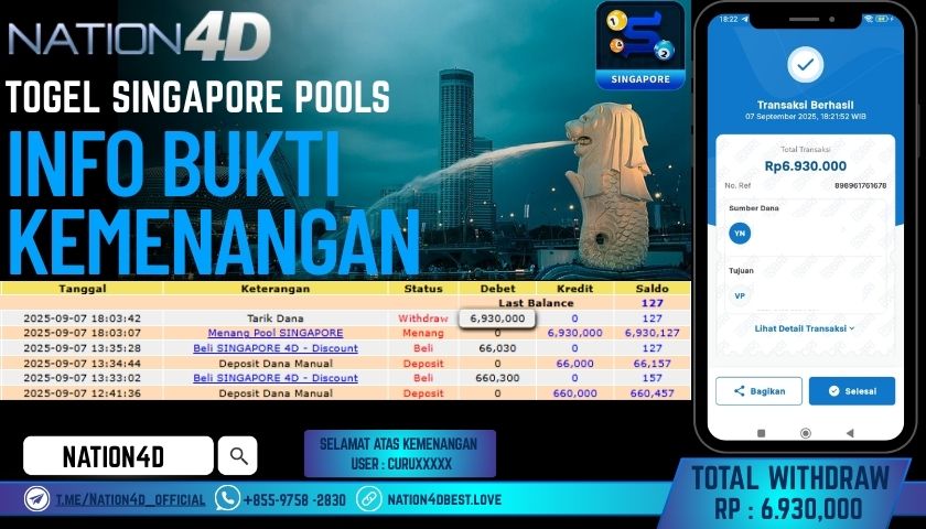 NATION4D -TOGEL SINGAPORE POOLS RP.6,930,000 LUNAS!!
