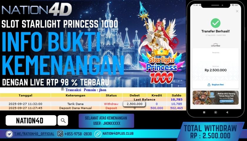 NATION4D -SLOT STARLIGHT PRINCESS 1000 RP.2,500,000 LUNAS!