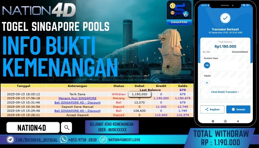 NATION4D -TOGEL SINGAPORE POOL RP.1,190.000 LUNAS!!!