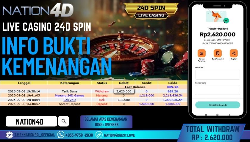 NATION4D -LIVE CASINO 24D SPIN RP.2,620,000 LUNAS!!