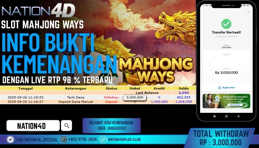NATION4D -SLOT MAHJONG WAYS RP.3,000,000 LUNAS!
