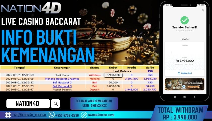 NATION4D -LIVE CASINO BACCARAT RP.3,998,000 LUNAS!!