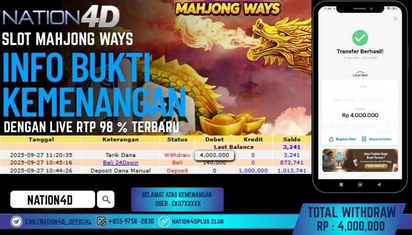 NATION4D -SLOT MAHJONG WAYS RP.4,000,000 LUNAS!