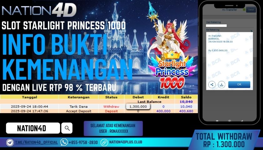 NATION4D -SLOT STARLIGHT PRINCESS 1000 RP.1,300,000 LUNAS!