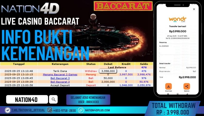 NATION4D -LIVE CASINO BACCARAT RP.3,998,000 LUNAS!