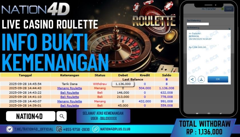 NATION4D -LIVE CASINO ROULETTE RP.1,136,000 LUNAS!